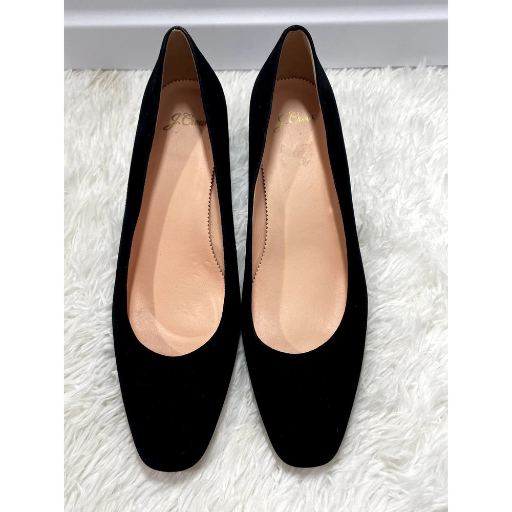 J CREW Block Heel Square Toe Suede Pumps Black Size 11